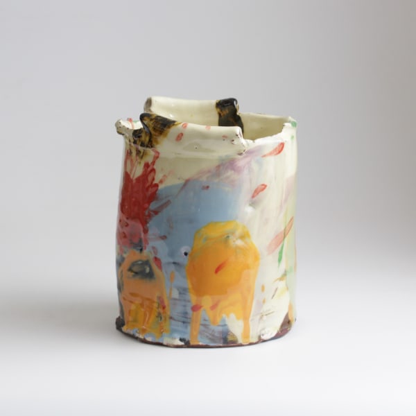 Barry Stedman, Thrown Altered Vessel with Blue, Yellow & Red, 2025