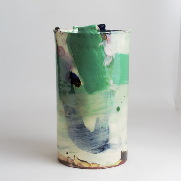 Barry Stedman, Thrown Altered Vessel with Green & Blue, 2024