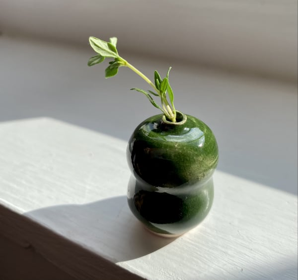 Tiered moss green, 2021 glazed stoneware ceramic signed on the base