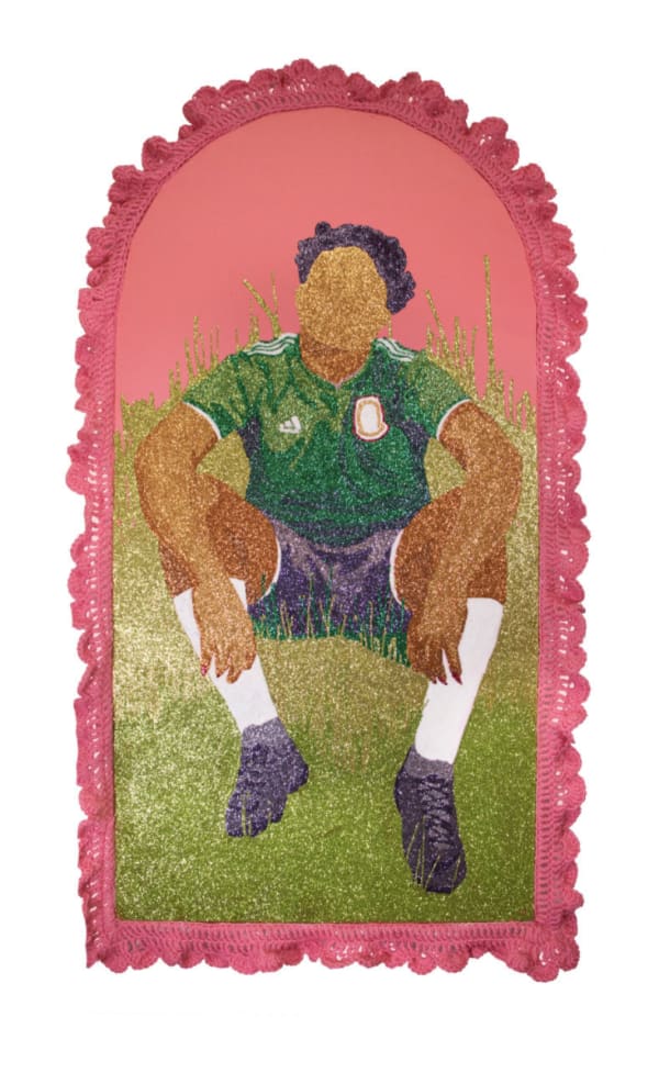 Moises Salazar Tlatenchi Play With Me, 2020 Glitter on canvas, yarn 127.0 x 66.0 cm