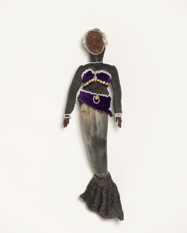 Kimberly Camp La Sirene, 2021 Bull Horn, paper clay, beads, fabric, cowries 40.6 x 10.2 x 12.7 cm