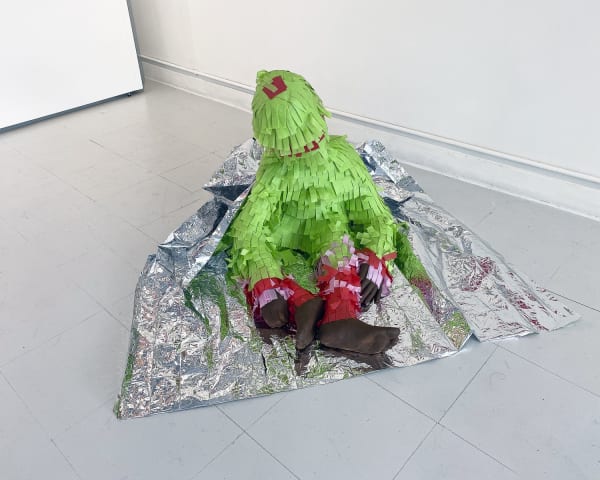 Moises Salazar Tlatenchi Cuerpos Desechables, 2020 Papier Mâché, ceramics, tissue paper emergency blanket 66.0 x 55.9 x 76.2 cm