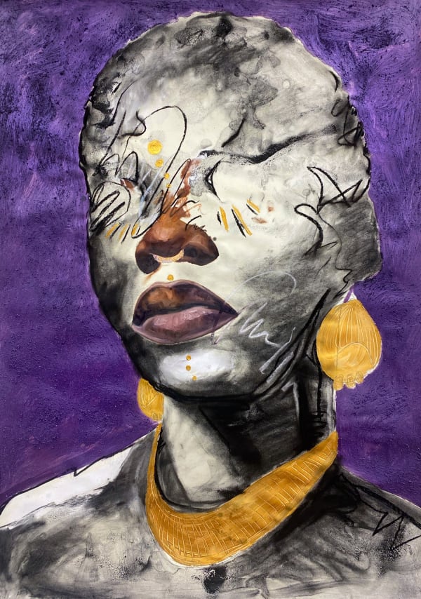 Khari Turner Heavenly Ponder, 2021 Acrylic, oil, ink, watercolor, charcoal, sand, water from the coast of Senegal, Lower Manhattan docks, Lake Michigan, the Milwaukee River, and the Pacific Ocean, on paper. 127.0 x 91.4 cm