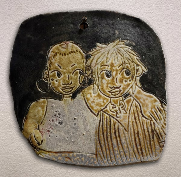 Haylie Jimenez Got Your Back, 2023 Woodfired underglazed ceramic tile 6.5 x 6.5 inches