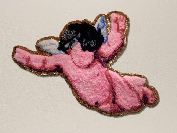 Moises Salazar Tlatenchi Chamaco: Emmanuel , 2023 Textile Arts: Tufted rug, and sequins 33 x 35 Inches