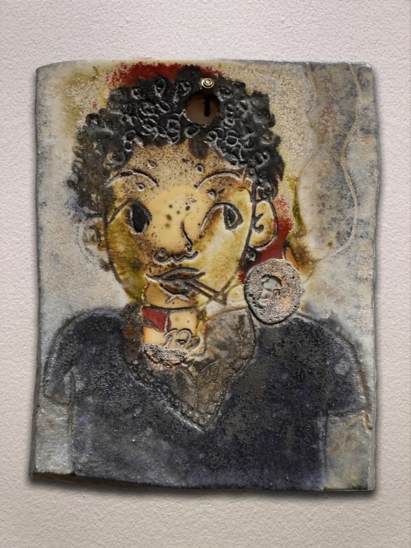 Haylie Jimenez Smoke in the Air, 2023 Woodfired underglazed ceramic tile 6 x 4.5 inches