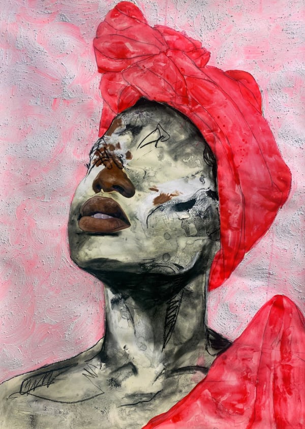 Khari Turner Scarf of the Earth's Greatest Mysteries, 2021 Acrylic, oil, ink, watercolor, charcoal, sand, water from the coast of Senegal, Lower Manhattan docks, Lake Michigan, the Milwaukee River, and the Pacific Ocean, on paper. 127.0 x 91.4 cm