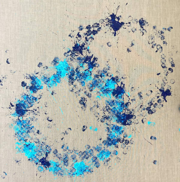 Agnieszka Pilat B22 Double March in Blues, 2022 Acrylic on linen, quadruple robot 121.9 x 121.9 x 5.1 cm