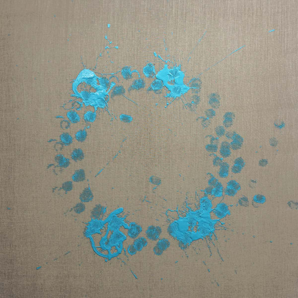 Agnieszka Pilat B22 Sunrise March in Teal, 2022 Acrylic on linen, quadruple robot 121.9 x 121.9 x 5.1 cm