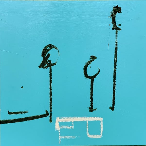 Agnieszka Pilat B22 Three Flowers, 2022 Acrylic, oil stick on panel, quadruple robot 40.6 x 40.6 x 5.1 cm