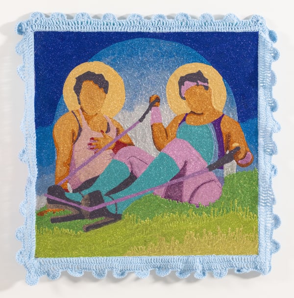 Moises Salazar Tlatenchi Working on my Fitness, 2021 Glitter on Canvas, Yarn 99.1 x 99.1 cm