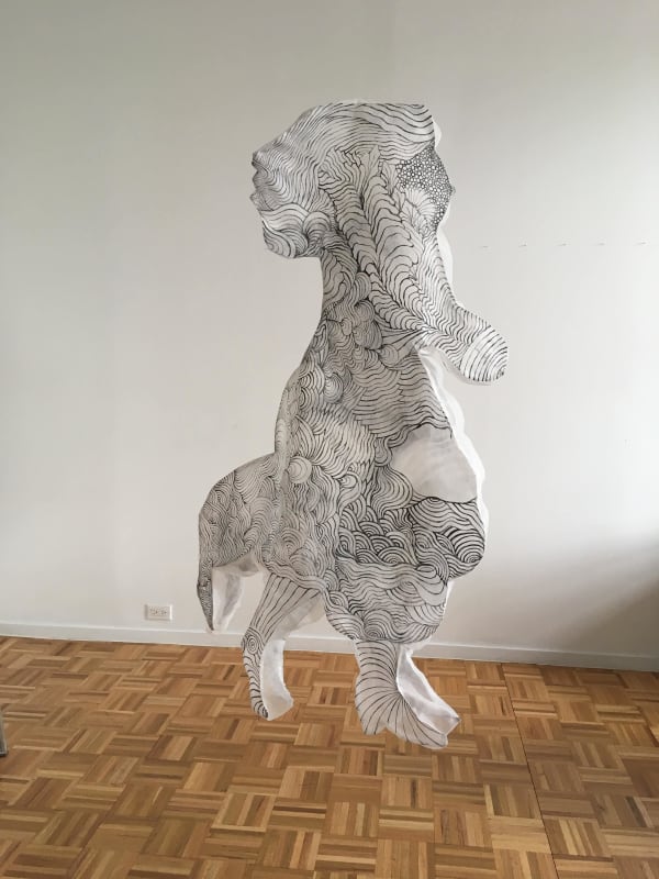 Ana Garcés Kiley Nothing is Itself All the way Through, 2020 Ink on Lutrador and organza 213.4 cm