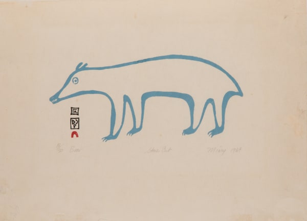 LOT 65 MARY PUDLAT (1923-2001) KINNGAIT (CAPE DORSET) Bear, 1964 (1964/5 #63) stonecut, 12 x 17 in (30.5 x 43.2 cm) ESTIMATE: $400 — $600