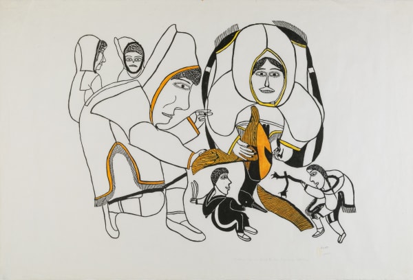 Lot 54 JANET KIGUSIUQ (1926-2005) QAMANI'TUAQ (BAKER LAKE) Cutting up a Duck, 1972 (1973 #10) stonecut and stencil, 25 x 37 in (63.5 x 94 cm) ESTIMATE: $300 — $500 PRICE REALIZED: $312.00