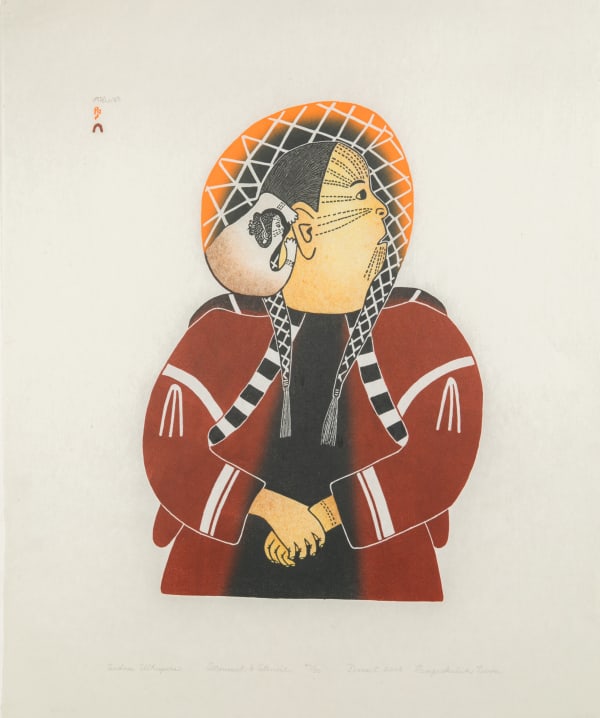 Lot 31 NINGIUKULU TEEVEE (1963-) KINNGAIT (CAPE DORSET) Sedna Whispers, 2008 #21 stonecut and stencil, 24.5 x 20 in (62.5 x 51 cm) ESTIMATE: $400 — $600 PRICE REALIZED: $488.00