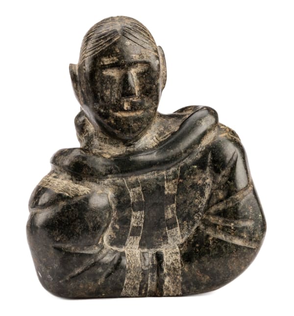 Lot 4 Possibly QAQAQ (KAKA) ASHOONA (1928-1996) KINNGAIT (CAPE DORSET) Bust of a Woman with Plaited Hair, c. 1952-54 stone, 5 x 4.5 x 2.5 in (12.7 x 11.4 x 6.3 cm) ESTIMATE: $1,500— $2,500 PRICE REALIZED: $1,200.00
