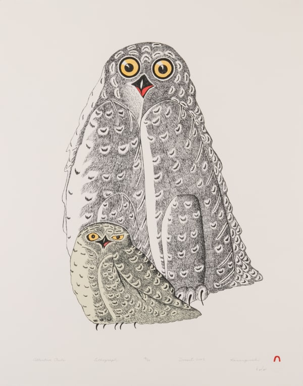 Lot 17 KANANGINAK POOTOOGOOK, R.C.A. (1935-2010) KINNGAIT (CAPE DORSET) Attentive Owls, 2002 #8 lithograph, 24 x 19.25 in (61 x 48.9 cm) ESTIMATE: $600 — $900 PRICE REALIZED: $366.00
