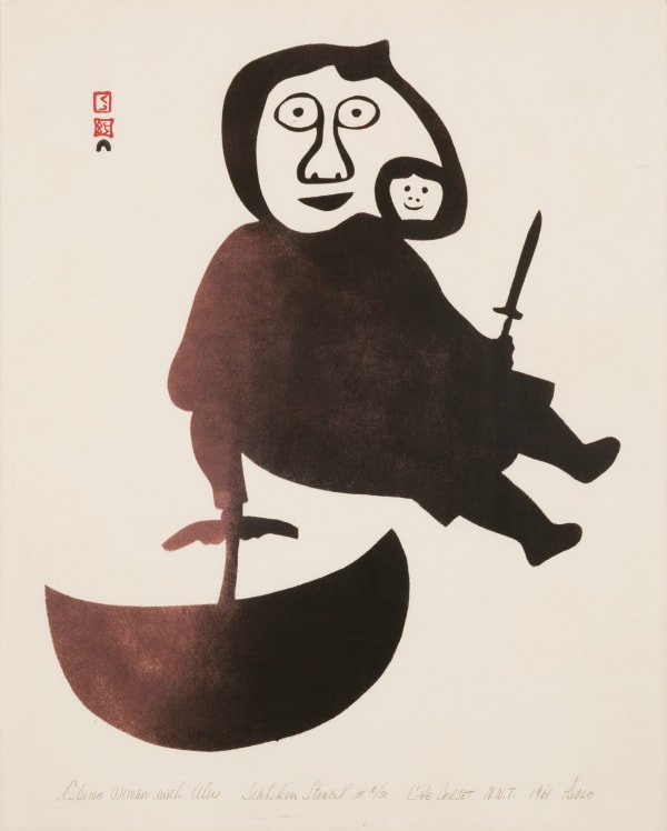 Lot 5 PUDLO PUDLAT (1916-1992) KINNGAIT (CAPE DORSET) Eskimo Woman with Ulu, 1961 #16 (Dorset Series) stencil, 19.75 x 15.75 (50.2 x 40 cm) ESTIMATE: $2,500 — $3,500
