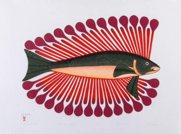 Lot 6 KENOJUAK ASHEVAK, C.C., R.C.A. (1927-2013) KINNGAIT (CAPE DORSET) Decorative Char, 2004 #9 stonecut and stencil, 24.5 x 33 in (62.2 x 83.8 cm) ESTIMATE: $2,500 — $3,500 PRICE REALIZED: $2,928.00