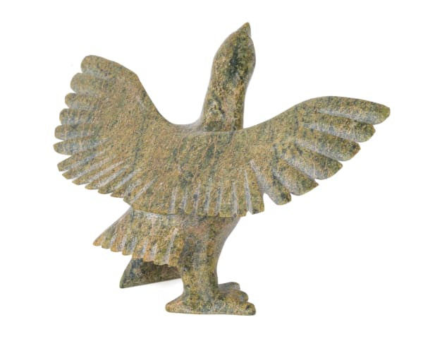 Lot 25 NAPACHIE SHARKY (1971-2018) KINNGAIT (CAPE DORSET) Startled Bird, 1990s stone, 2.5 x 4 x 2.75 in (6.3 x 10.2 x 7 cm) ESTIMATE: $200 — $300