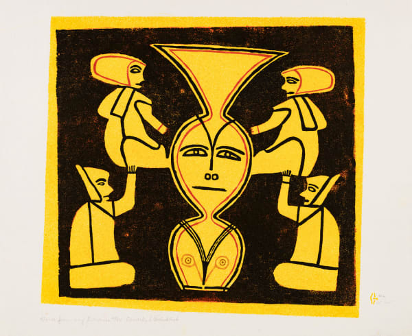 Lot 28 JESSIE OONARK, O.C., R.C.A (1906-1985) QAMANI'TUAQ (BAKER LAKE) Voice from my Dreams, 1973 #17 stonecut and stencil, 19 x 23.75 in (48.3 x 60.3 cm) ESTIMATE: $2,500 — $3,500 PRICE REALIZED: $1,680.00