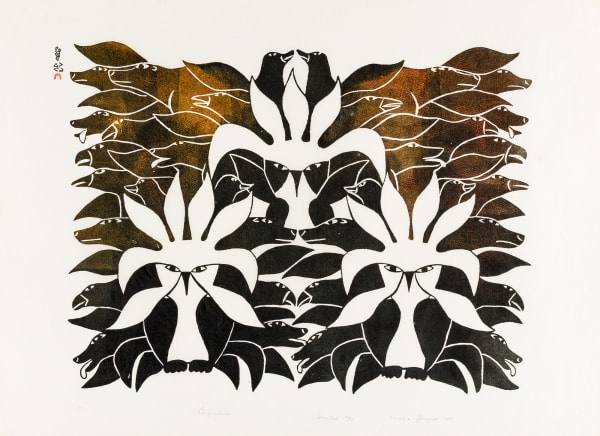 Lot 59 KENOJUAK ASHEVAK, C.C., R.C.A. (1927-2013) KINNGAIT (CAPE DORSET) Composition, 1967 #83 stonecut, 24.25 x 34 in (61.6 x 86.4 cm) ESTIMATE: $3,000 — $5,000 price realized: $4,148.00