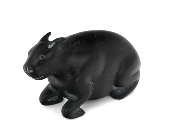 Lot 77 JOSEPHIE ACULIAK (1910-1968) INUKJUAK (PORT HARRISON) Curled Hare, Scenting Danger, 1960 stone, 2.5 x 4.25 x 1.75 in (6.3 x 10.8 x 4.4 cm) ESTIMATE: $350 — $500 PRICE REALIZED: $610.00