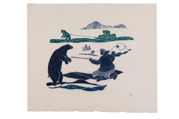 PETER ASSAPA (1958-) PUVIRNITUQ (POVUNGNITUK) Inuit Used To Move Places Dragging Their Sleds, 1973 #24 stonecut, 23.25 x 27.25 in (59.1 x 69.2 cm)