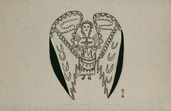 Lot 9 PUDLO PUDLAT (1916-1992) KINNGAIT (CAPE DORSET) Arctic Angel, 1969 #53 stonecut, 24 x 36.25 in (61 x 92.1 cm) ESTIMATE: $500 — $800 PRICE REALIZED: $244.00