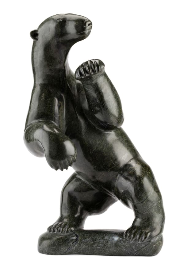Lot 11 HENRY EVALUARDJUK (1923-2007) IQALUIT (FROBISHER BAY) Dancing Polar Bear, mid-late 1970s stone, 19 x 10 x 9.25 in (48.3 x 25.4 x 23.5 cm) ESTIMATE: $8,000 — $12,000 PRICE REALIZED: $7,800.00