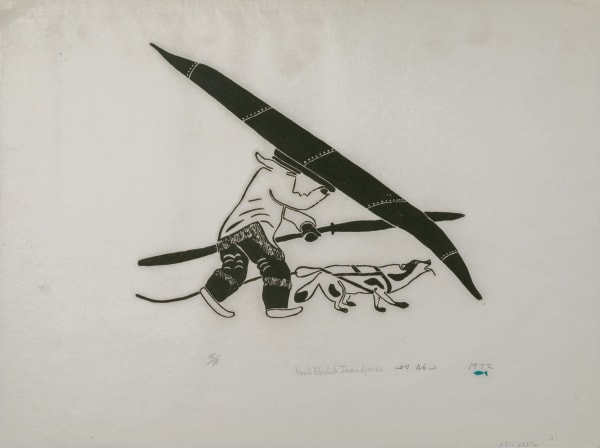 Lot 8 NOAH ECHALOOK (1946-) INUKJUAK (PORT HARRISON) Going Hunting, Arctic Québec, 1972 #11 stonecut, 16.5 x 21.75 in (41.9 x 55.2 cm) ESTIMATE: $50 — $80 PRICE REALIZED: $48.80