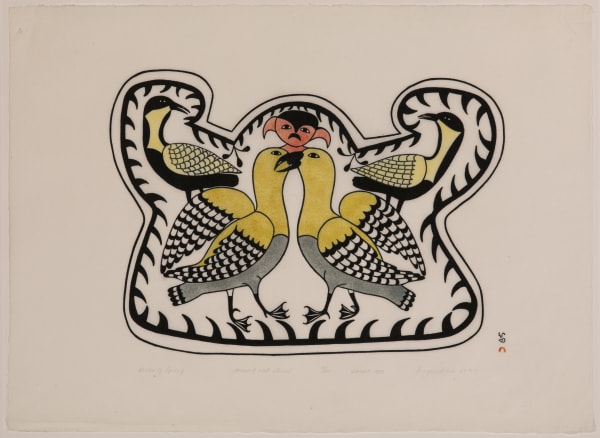 LOT 148 EEGYVUDLUK RAGEE (1920-1983) KINNGAIT (CAPE DORSET) Birds of Spring, 1979 #2 stonecut and stencil, 23.5 x 31.5 in (59.7 x 80 cm) ESTIMATE: $300 — $400 PRICE REALIZED: $144.00