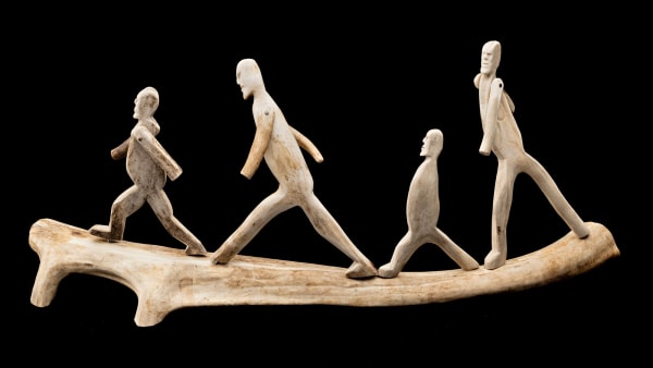 Lot 63 LUKE IKSIKTAARYUK (1909-1977) QAMANI’TUAQ (BAKER LAKE) Four Walking Figures, 1973 antler and metal pins, 9.5 x 18 x 4.5 in (24.1 x 45.7 x 11.4 cm) ESTIMATE: $20,000 — $30,000 PRICE REALIZED: $20,400.00