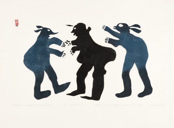 Lot 72 KIAKSHUK (1886-1966) KINNGAIT (CAPE DORSET) Eskimo Wrestling Two Spirts, 1960 #30 stencil, 17.75 x 23.5 in (45.1 x 59.7 cm) ESTIMATE: $3,500 — $5,000 Price Realized: $7,800