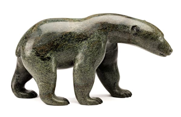 Lot 110 HENRY EVALUARDJUK (1923-2007) IQALUIT (FROBISHER BAY) Walking Polar Bear, c. 1980 stone, 6.25 x 12.5 x 5 in (15.9 x 31.8 x 12.7 cm) ESTIMATE: $5,000 — $8,000 PRICE REALIZED: $4,080.00