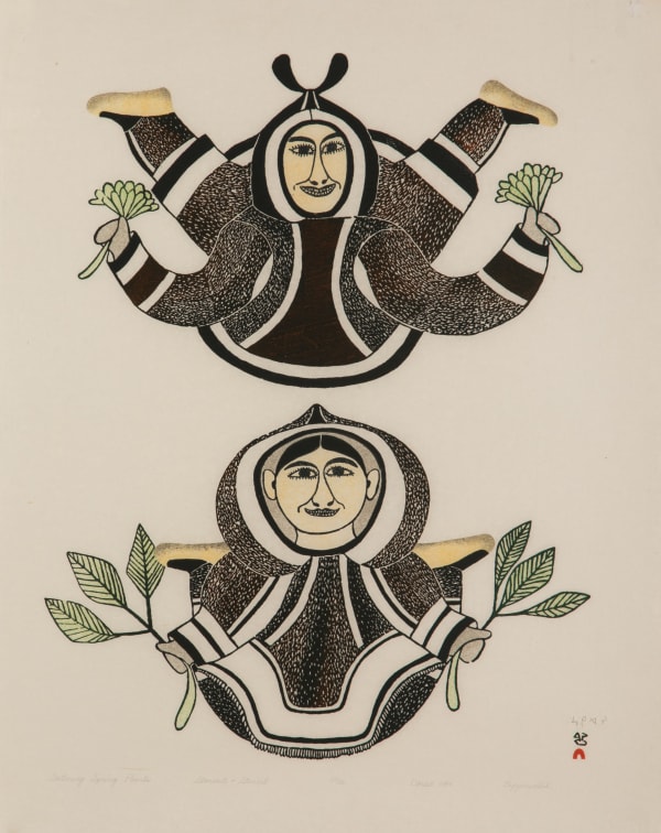 Lot 13 EEGYVUDLUK POOTOOGOOK (1931-1999) KINNGAIT (CAPE DORSET) Gathering Spring Plants, 1984 (2002 #13) stonecut, 30.75 x 23.75 in (78.1 x 60.3 cm) ESTIMATE: $200 — $400 PRICE REALIZED: $122.00
