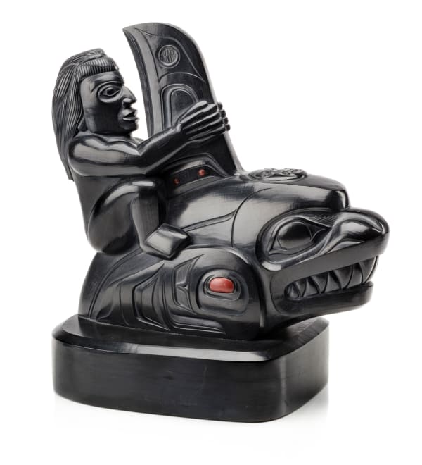 Lot 90 CHRISTIAN WHITE (1962-) OLD MASSET, HAIDA GWAII Sǥaan (Supernatural Being), 2007 argillite and catlinite, 9.5 x 7.75 x 4.75 in (24.1 x 19.7 x 12.1 cm) ESTIMATE: $12,000 — $18,000 PRICE REALIZED: $14,640.00