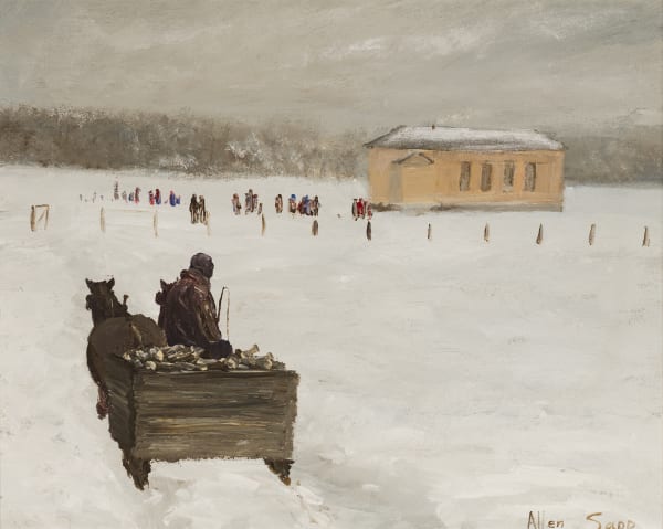 LOT 122 ALLEN SAPP, O.C., S.O.M., R.C.A. (1929-2015) CREE Kids at School, late 1960s / early 1970s oil on canvas, 16 x 20 in (40.6 x 50.8 cm) ESTIMATE: $2,500 — $3,500 Price realized: $11,400.00