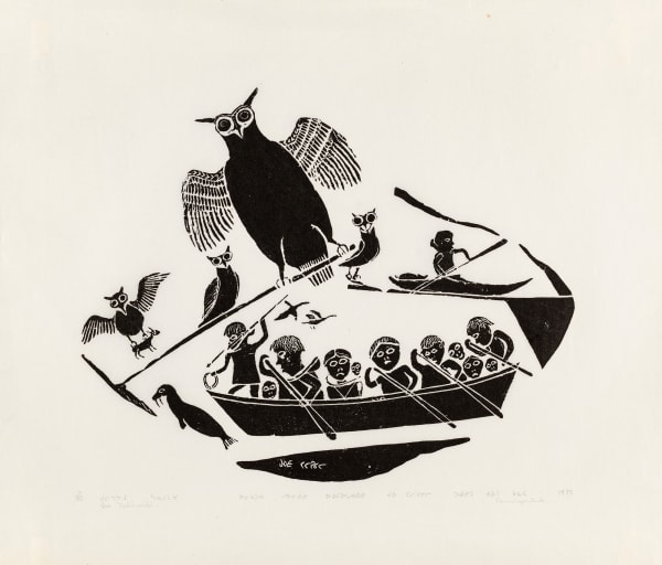 Lot 140 JOE TALIRUNILI (1893-1976) PUVIRNITUQ (POVUNGNITUK) Story About a Hunter Lost in Icebergs While Hunting Seals, 1975 #32 stonecut, 24.25 x 28 in (61.6 x 71.1 cm) ESTIMATE: $1,000 — $1,500 PRICE REALIZED: $1,098.00