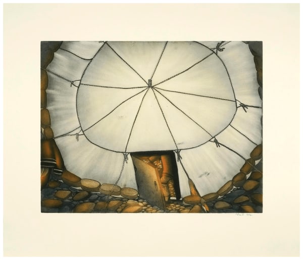 SHUVINAI ASHOONA (1961-) KINNGAIT (CAPE DORSET) Aujaqsiut Tupiq (Summer Tent), 2009 #33 etching and aquatint, 32 x 37 in (80.2 x 94 cm)