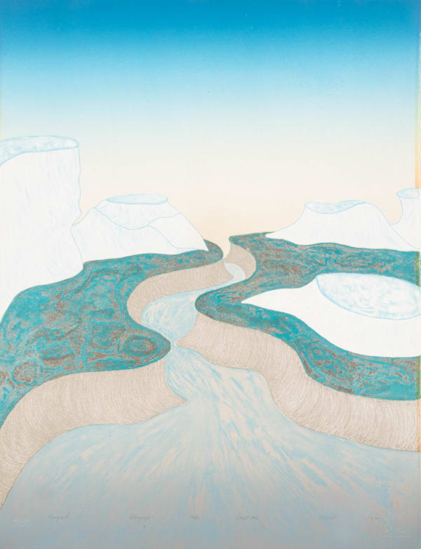 Lot 2 PITSEOLAK NIVIAQSI, R.C.A. (1947-2015) KINNGAIT (CAPE DORSET) Kuuqapik (The River), 1992 #28 lithograph, 26.25 x 20 in (66.7 x 50.8 cm) ESTIMATE: $300 — $500