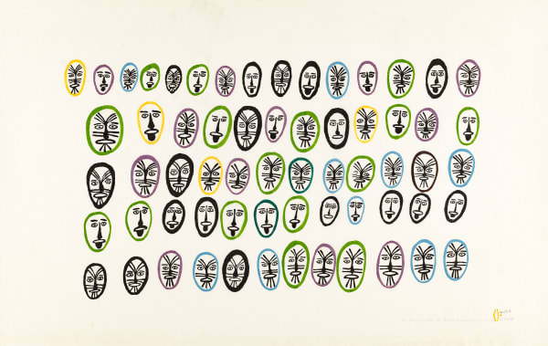 Lot 132 LUKE ANGUHADLUQ (1895-1982) QAMANI’TUAQ (BAKER LAKE) The Young and the Old, 1977 #3 stonecut and stencil, 24.5 x 38.5 in (62.2 x 97.8 cm) ESTIMATE: $2,000 — $3,000 Price Realized: $5,040