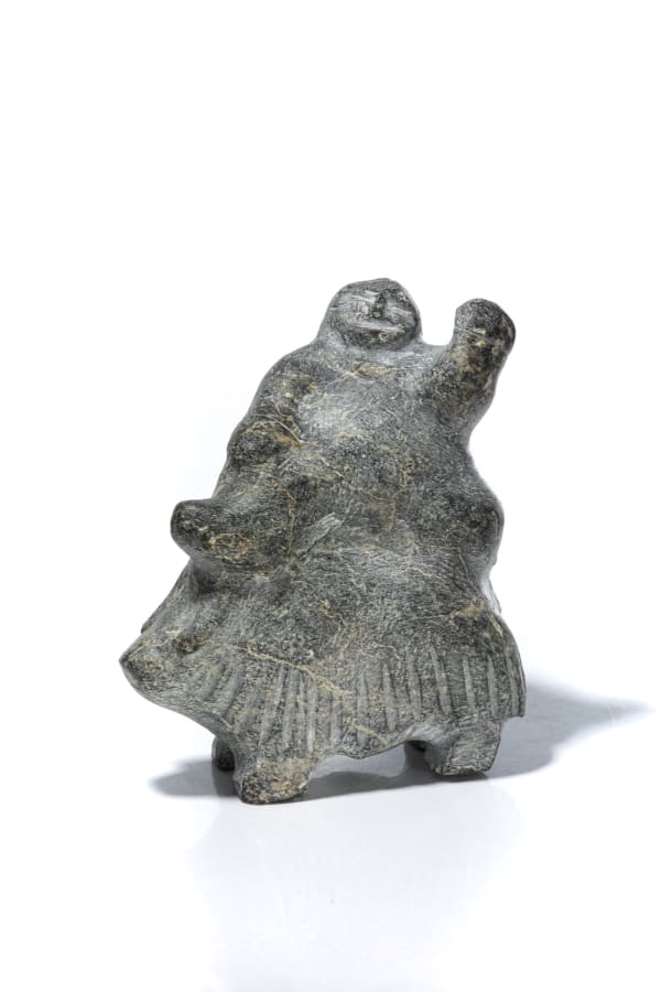 Lot 23 BARNABUS ARNASUNGAAQ (1924-2017) QAMANI'TUAQ (BAKER LAKE) Man Riding Muskox, c. 1990 stone, 7.5 x 6.25 x 3.5 in (19.1 x 15.9 x 8.9 cm) PRICE REALIZED: $1,476.00