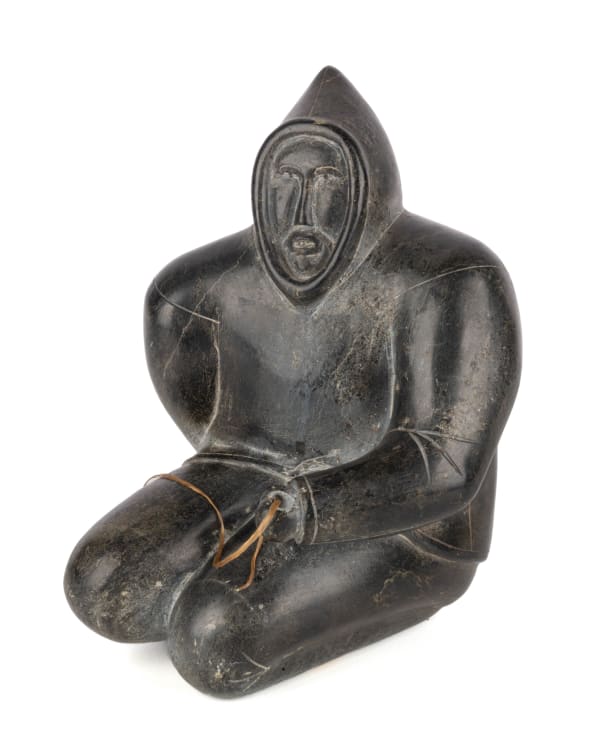Lot 37 UNIDENTIFIED INUIT ARTIST, NUNAVIK (ARCTIC QUEBEC) Kneeling Fisherman, c. mid 1960s stone and waxed string, 9 x 6.25 x 6.75 in (22.9 x 15.9 x 17.1 cm) ESTIMATE: $350 — $500
