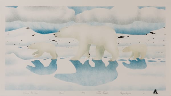 Lot 4 ANDREW QAPPIK, C.M. (1964-) PANNIQTUUQ (PANGNIRTUNG) Wherever she Goes, 2007 stencil, 13 x 23 in (33 x 58.4 cm) Price realizeD: $467.40