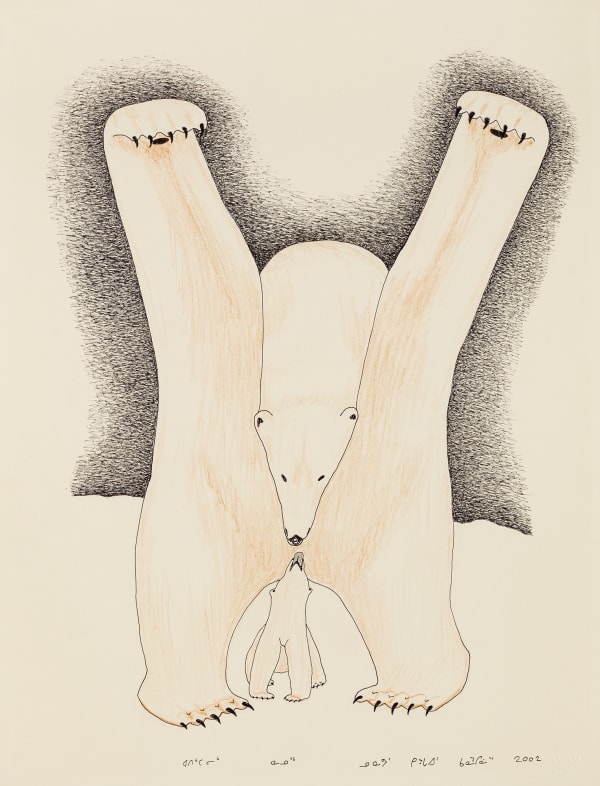 Lot 136 KANANGINAK POOTOOGOOK, R.C.A. (1935-2010) KINNGAIT (CAPE DORSET) Polar Bear and Cub, 2002 black ink and coloured pencil on paper, 26 x 20 in (66 x 50.8 cm) ESTIMATE: $1,000 — $1,500 PRICE REALIZED: $1,830.00