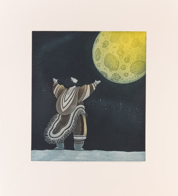 Lot 16 GERMAINE ARNAKTAUYOK (1946-) Iglulik (Igloolik) Fertility Moon, 2001 etching and aquatint, sheet: 24.75 x 22.5 in (62.9 x 57.1 cm) ESTIMATE: $600 — $900 PRICE REALIZED: $671.00