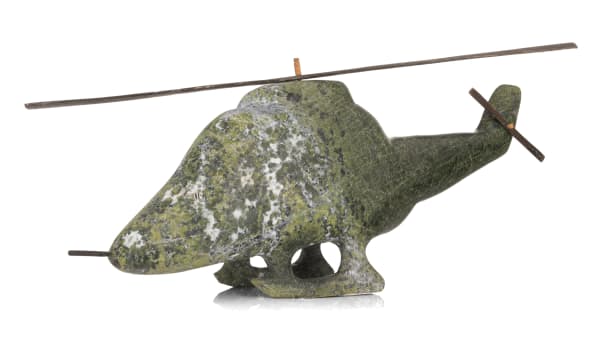 Lot 45 KOWISA ARLOOKTOO (1966-) KIMMIRUT (LAKE HARBOUR) Helicopter, 1994 stone, wood, and baleen, 8 x 19 x 4.25 in (20.3 x 48.3 x 10.8 cm) ESTIMATE: $1,200 — $1,800