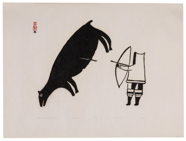 Lot 51 LIZZIE SAGGIAK (1924-1989) KINNGAIT (CAPE DORSET) Memories of the Hunt, 1966 (Dorset Series 2002 #14)* stonecut, 18.25 x 24.25 in (46.4 x 61.6 cm) ESTIMATE: $200 — $400 PRICE REALIZED: $427.00