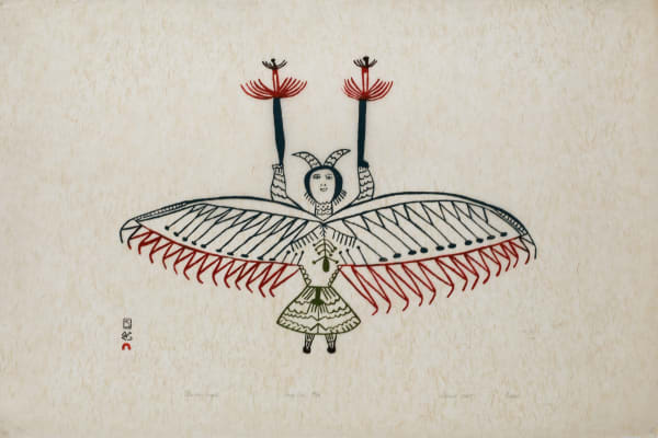 Lot 7 PUDLO PUDLAT (1916-1992) KINNGAIT (CAPE DORSET) Winter Angel, 1969 #54 stonecut, 24 x 36.75 in (61 x 93.3 cm) ESTIMATE: $500 — $800 PRICE REALIZED: $366.00